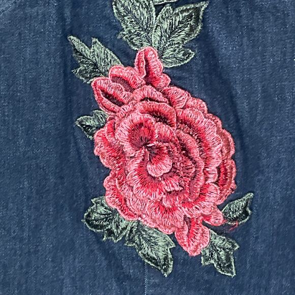Alexia Admor Dark Blue Denim Sleeveless Dress Pink Floral Applique Size 10 - Picture 4 of 9